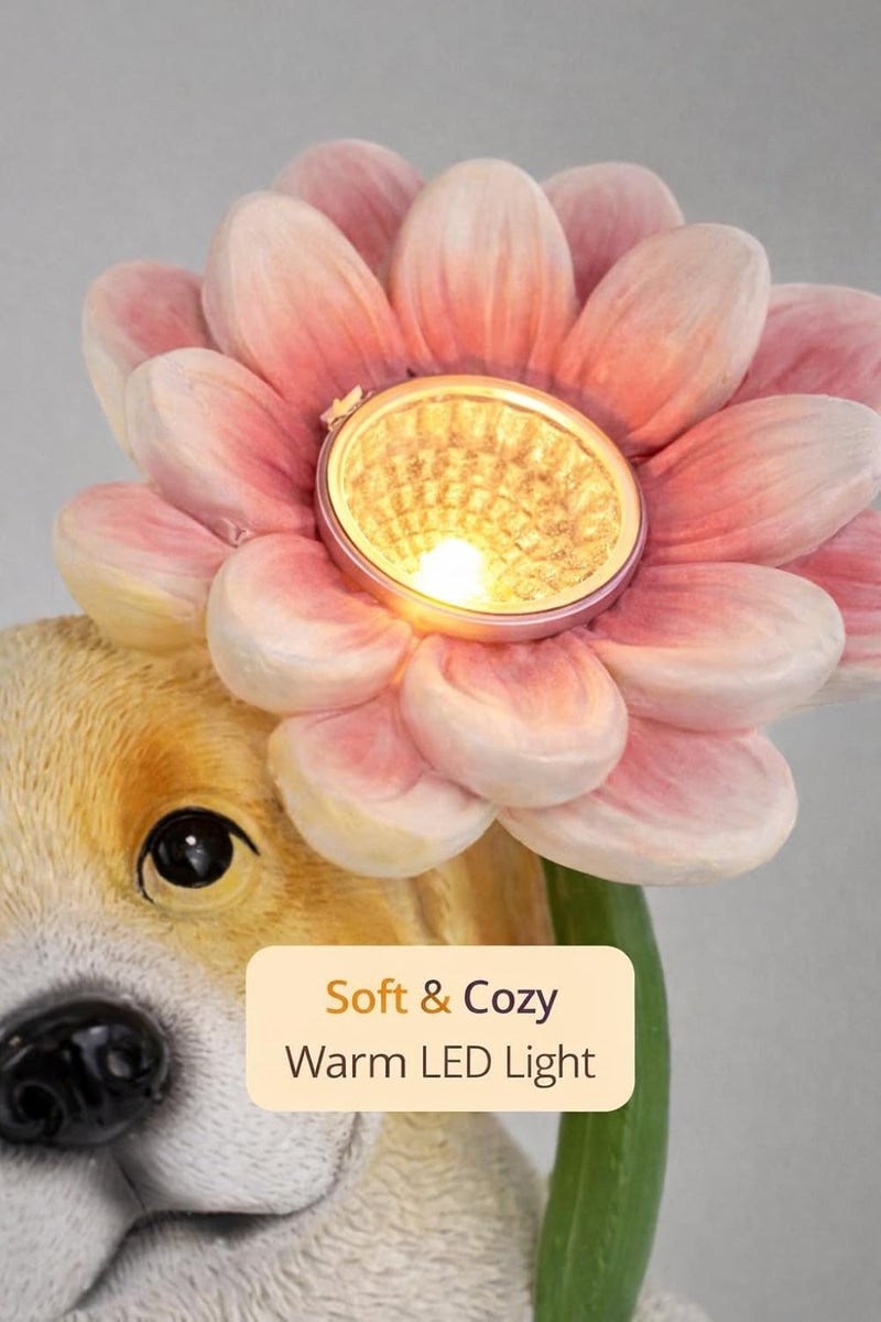 GoGnome Solar Dog Garden Statue with LED Flower – Hand-Painted Resin Puppy Figurine, Solar Powered Outdoor Garden Decor, Auto On/Off Yard Light Gift (Puppy) - Image 4